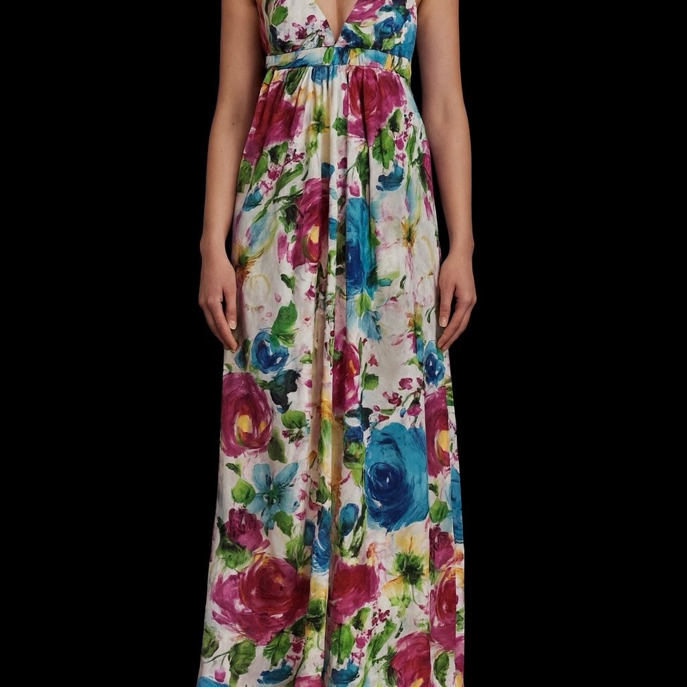 Alyn Paige New York Halter Maxi Dress in a Watercolor Floral Print